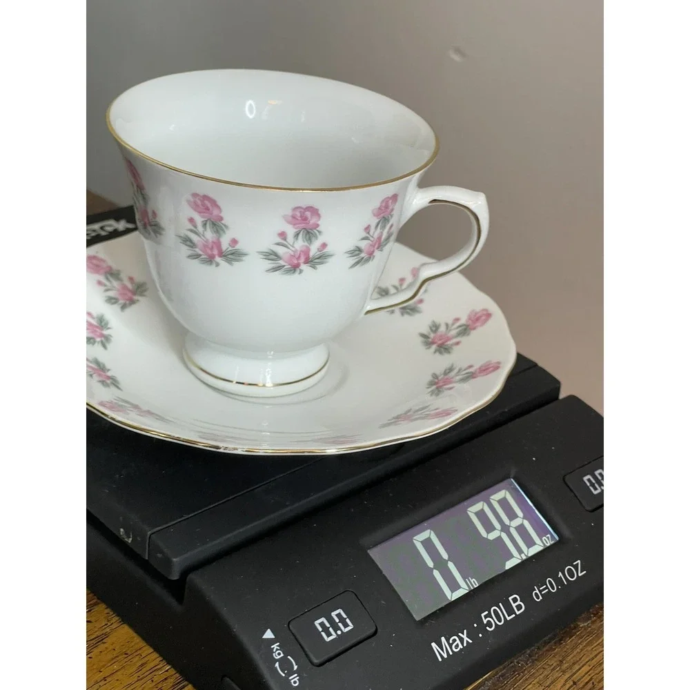 Floral Fine Porcelian China Coffee‎ Teacup Cup and Saucer Pink Ivory A50